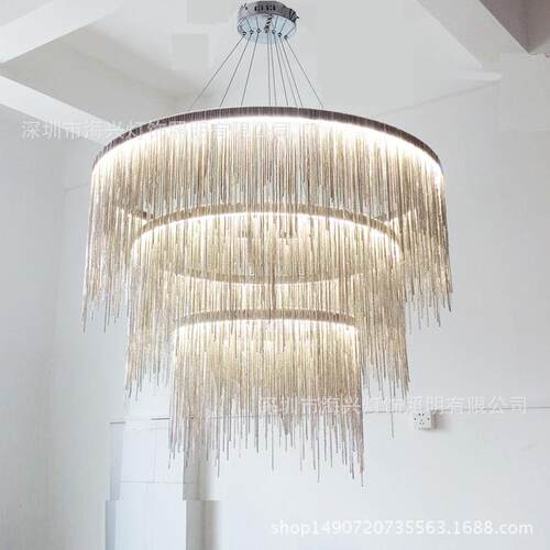 后现代简约大气圆形客厅吊灯北欧餐厅灯别墅个性流苏LED创意灯具