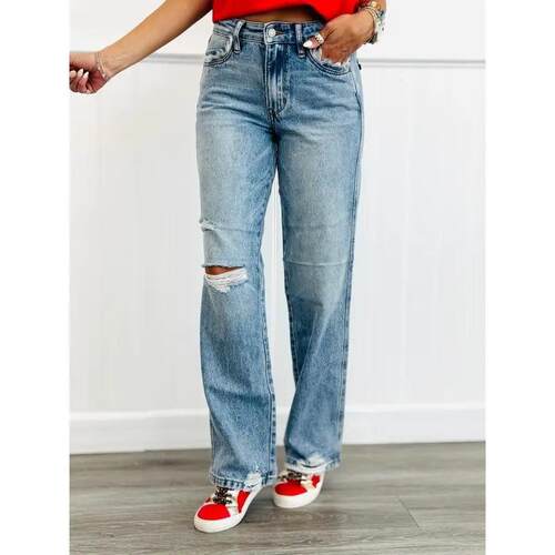 E 47213 Distressed Straight Leg Jeans 破洞牛仔裤