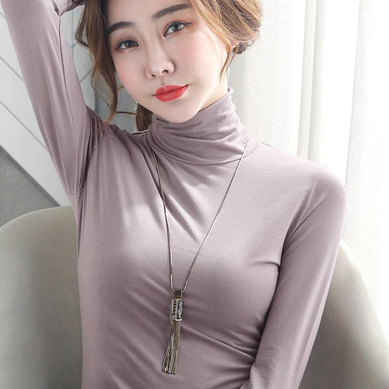 莫代尔高领打底衫女2026年春秋新款气质长袖t恤女内搭纯色上衣服