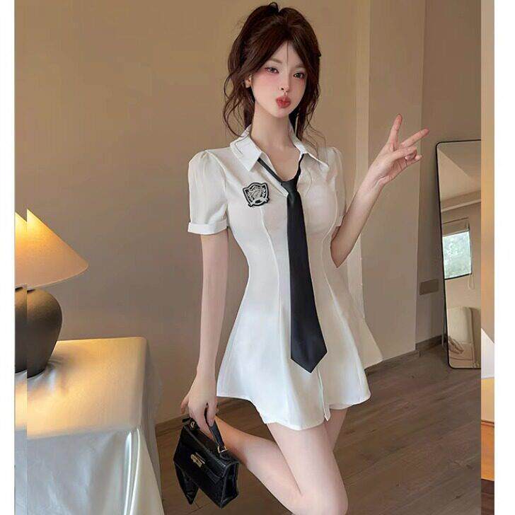 足浴技师工作服套装女学院风减龄纯欲性感制服衬衫短裤两件套