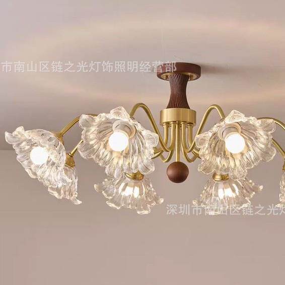 法式复古客厅吊灯中古风美式轻奢大厅主灯全铜黑胡桃木餐厅主卧灯