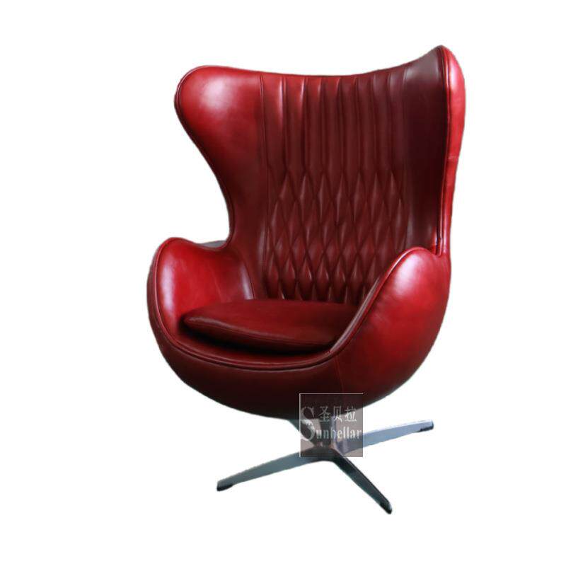 红色真皮蛋椅EGGCHAIR单人沙发椅设计师家具威士忌雪茄吧休闲椅