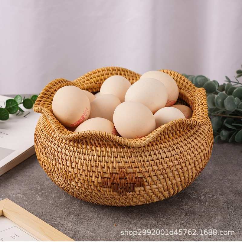 厂家批发 藤编织波浪收纳盒水果篮客厅餐厅家用收纳篮竹编