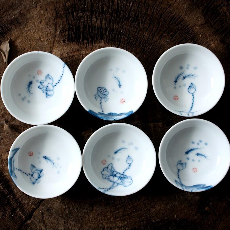 茶杯陶瓷 龙泉青瓷 手工青花瓷茗杯盏普洱杯《荷》六色 功夫茶具