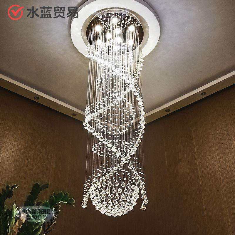 复式楼梯灯长吊灯水晶吊灯豪华客厅led 旋转别墅现代简约楼梯吊灯