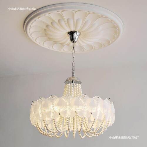 法式复古花朵玻璃客厅吊灯奶油风珍珠浪漫主卧灯高级感餐厅灯具
