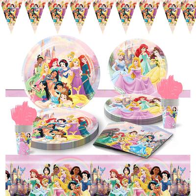 公主派对一次性纸盘桌布 Princess Party Supplies Decorations