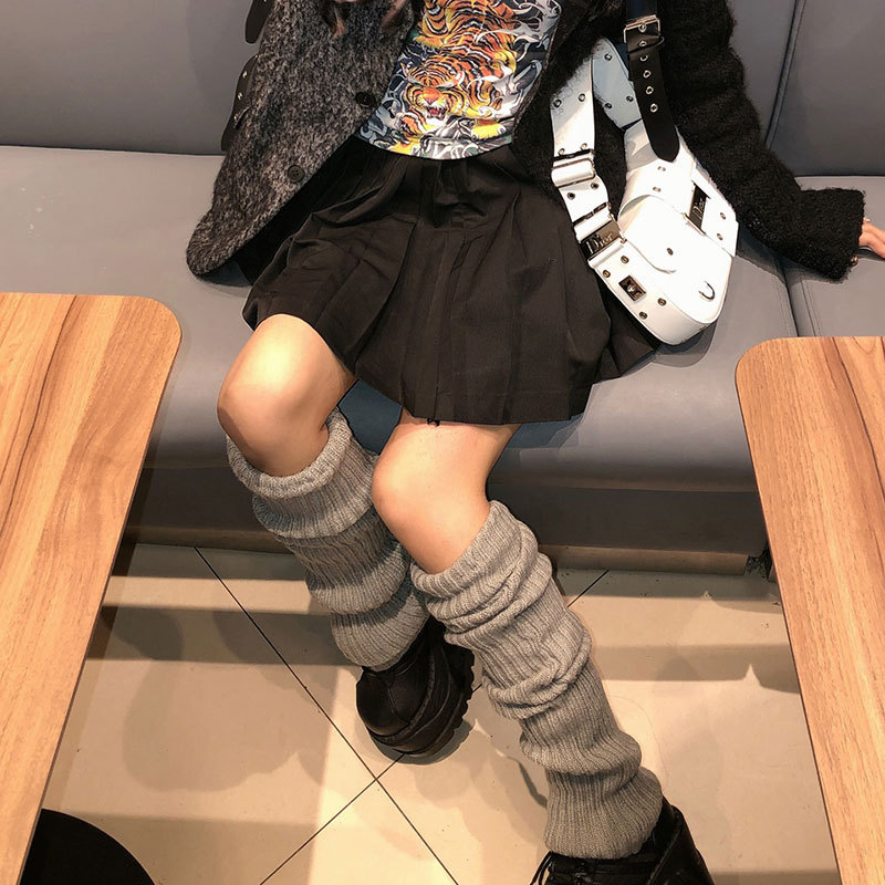 新款瑜伽袜套防滑舞蹈堆堆袜毛线针织保护腿套宽松护膝超长过膝