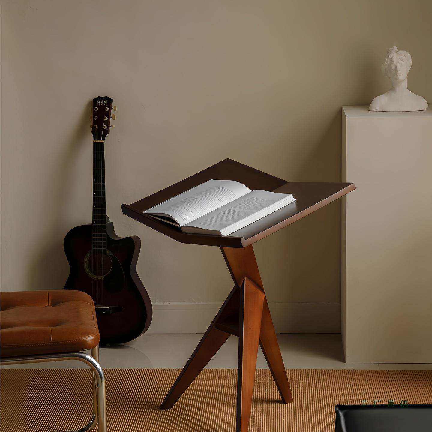 实木阅读书报琴谱架边几置物相画册胡桃中复古展示落地立式杂志架