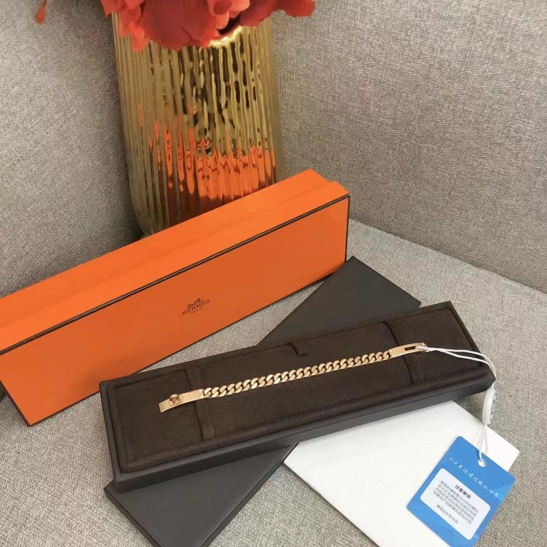 99新Hermes/爱马仕新款kelly gourmette六钻玫瑰金手链xs码男女款