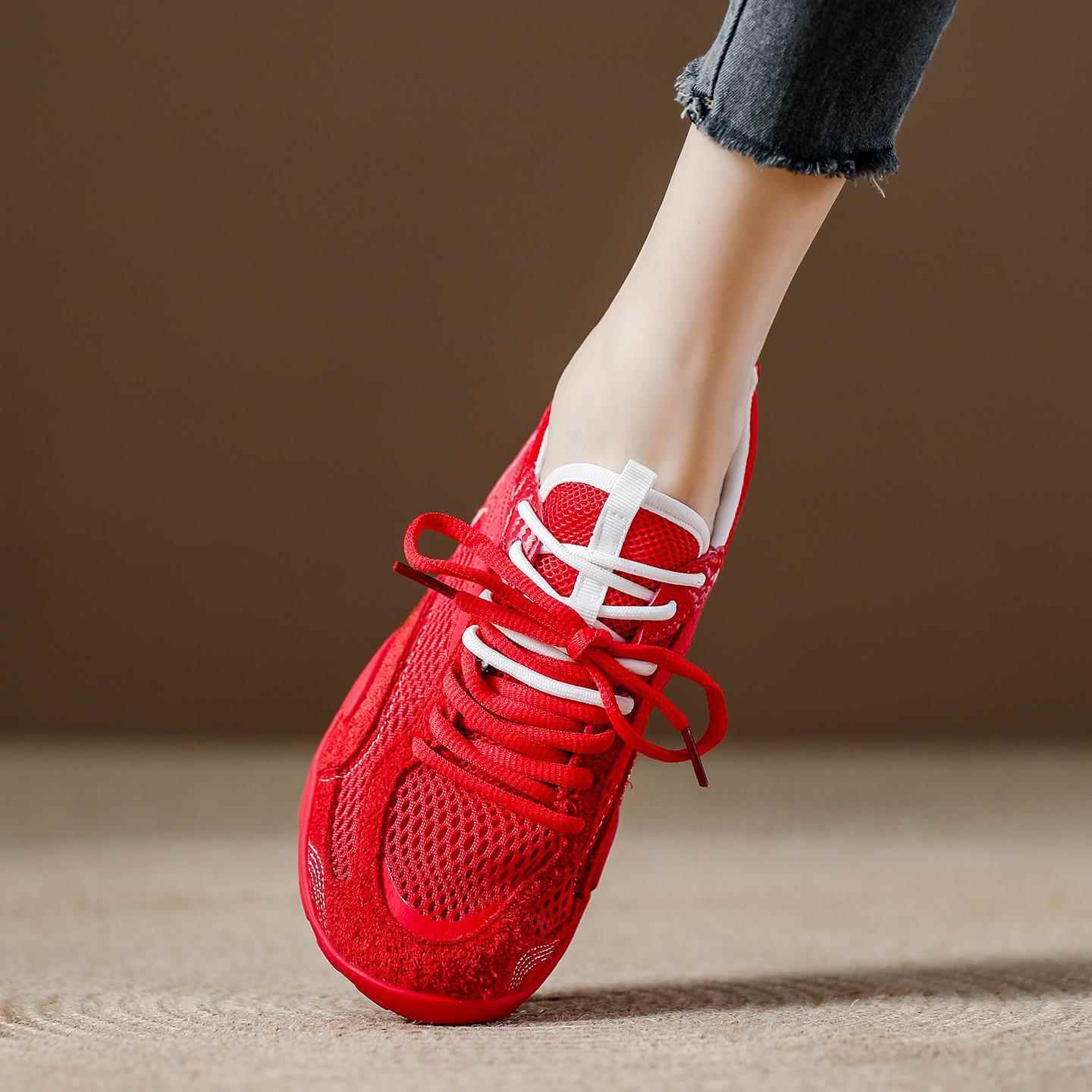 西班牙小众品牌ONGYSL红色网鞋女透气薄款网面薄底运动休闲德训鞋