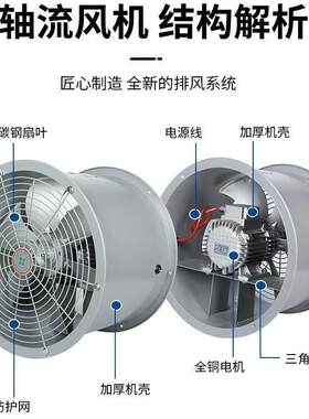 风机烘干管道式轴流工业厂房排风通风耐高温不锈钢工业风机罩