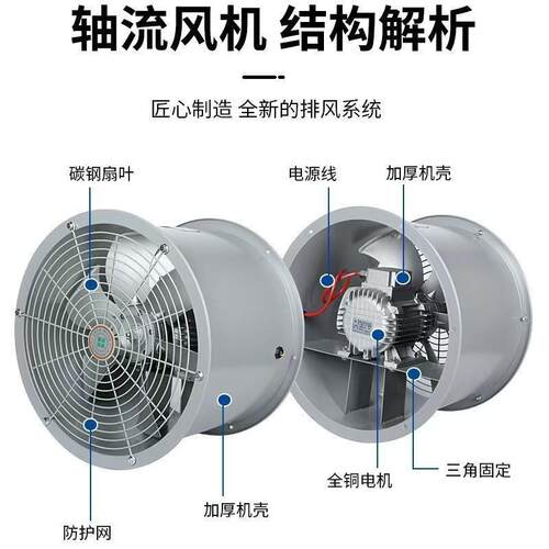 风机烘干管道式轴流工业厂房排风通风耐高温不锈钢工业风机罩