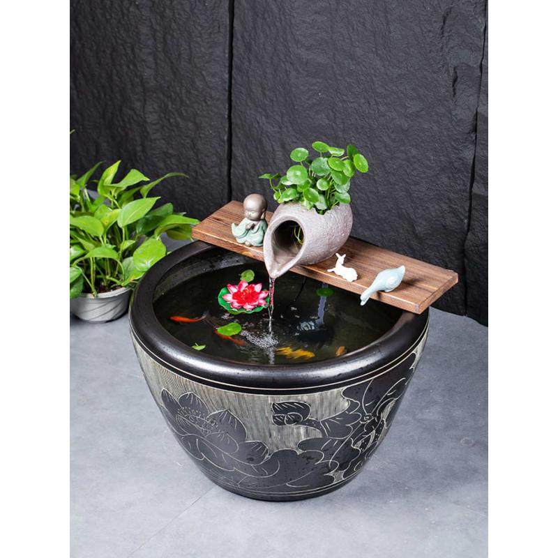 陶瓷鱼缸石槽古法养鱼水循环装饰陶罐流水造景摆件水池花园喷泉,宠物/宠物食品及用品,造景/装饰,淘宝优惠券,粉丝福利购,淘宝优惠卷