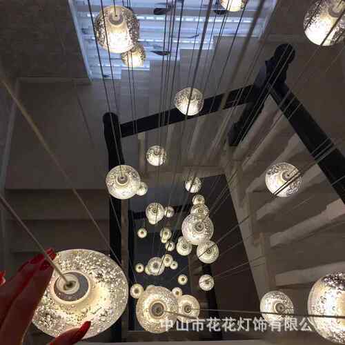 北欧轻奢简约水晶灯餐厅吧台客厅卧室别墅复式旋转楼梯挑空长吊灯