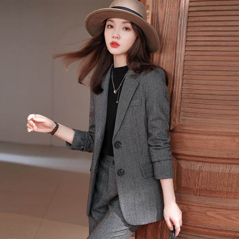 羊毛加厚西装外套女春秋冬气质职业装正装毛呢毛料女士小西服套装
