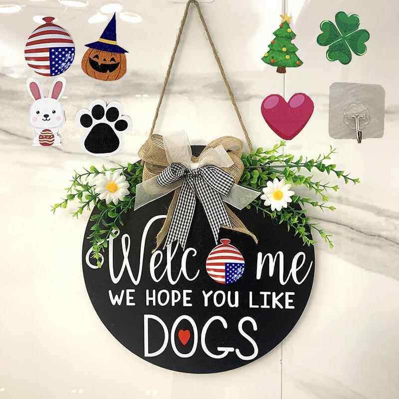 现货复活节装饰用品家居圣诞花环装饰门挂场景布置可替换欢迎木牌