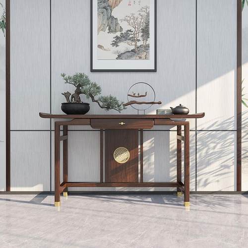 入户正对门玄关桌老榆木条案新中式玄关台玄关柜全实木条案置物台