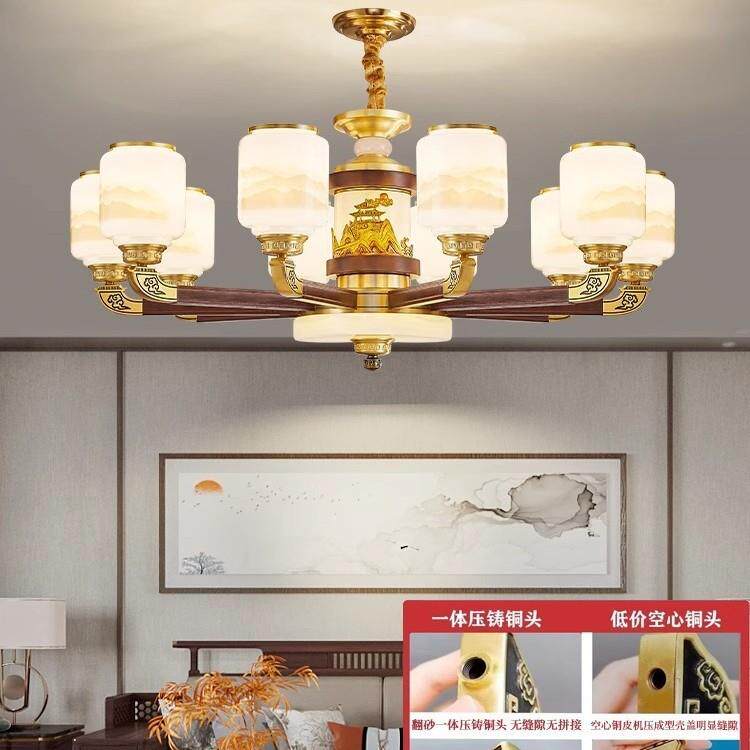 新中式别墅客厅大吊灯金铜实木高端大气复式楼酒店大厅灯中山灯具