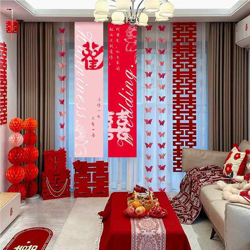 婚房布套装置男方女方结婚房卧室客新厅VVzo3roe幅阳台装饰条蝴蝶