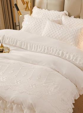 韩版公主风被夹棉绗床盖款四季件缝F968MJMT套纯白色花边套四通用
