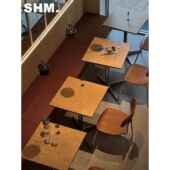 中世纪风格 咖啡馆海洋板桌椅组合奶茶甜品店韩国餐厅实木小方桌商