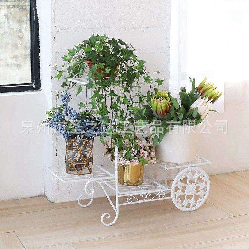 室内装饰花盆架欧式铁艺推车花架落地多层绿萝多肉阳台角落花架子