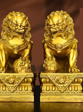 纯铜狮子摆件大号一对客厅镇宅宫门狮办公室大门口全铜北京狮摆设