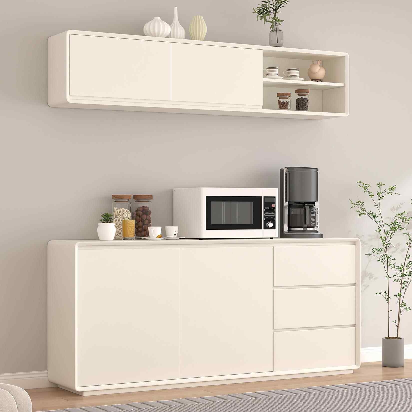 暖白色实木餐边柜现代简约靠墙储物柜收纳柜岩板奶油风边柜玄关柜,住宅家具,餐边柜,淘宝优惠券,粉丝福利购,淘宝优惠卷