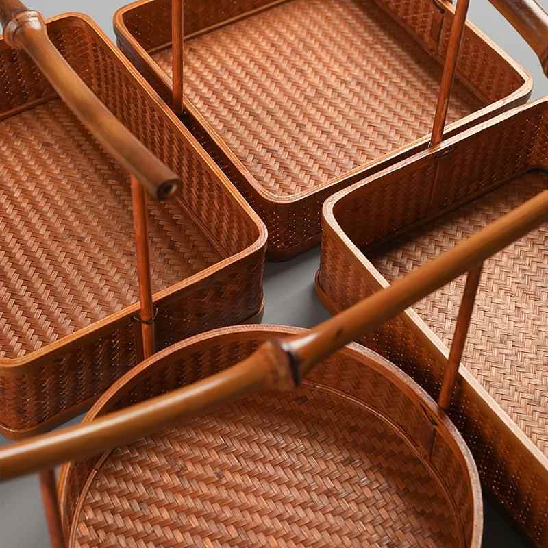 筇竹竹篮编提篮大漆纳复古手果篮收日式点心提dat012盘茶具收纳盒