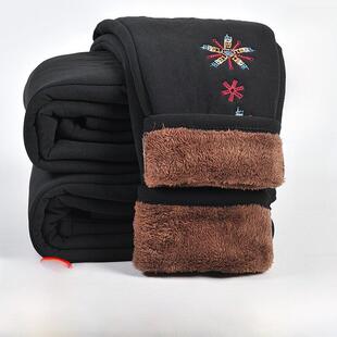 女加绒加厚宽松直筒中老年人奶奶羊羔绒保暖棉裤 冬季 妈妈休闲长裤