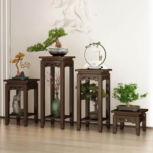 中式玄关架入户正对门置物架落地端景台客厅装饰放花凳子花架边几