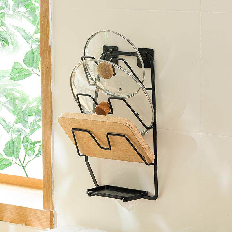 纳川免打孔台面壁挂式锅盖架带接水盘沥水三层厨房收纳置物砧板架