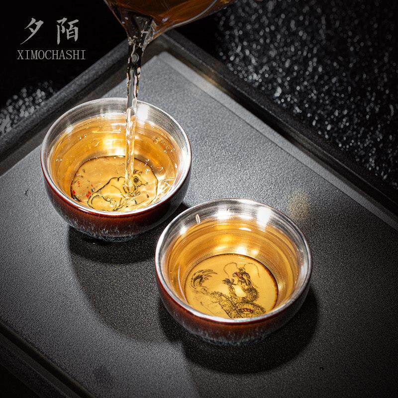 十二生肖茶杯鎏金银质大师杯陶瓷单茶杯窑改造茶具功夫茶杯自用