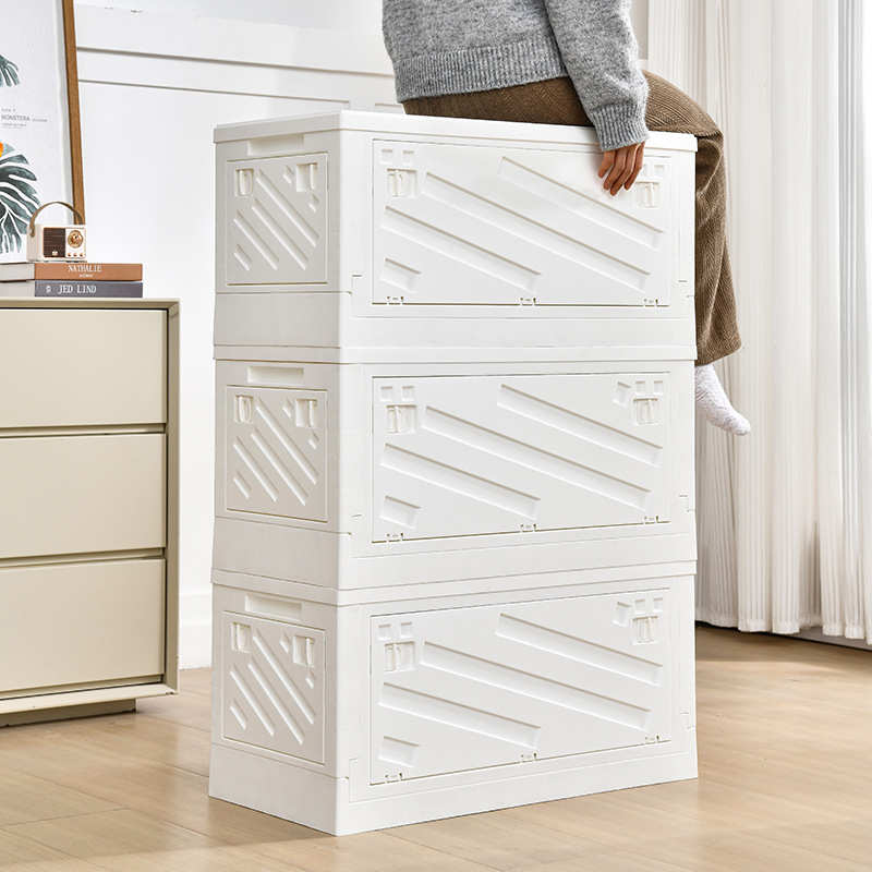 侧开门折叠收纳箱客厅零食杂物简约收纳柜可叠加卧室大容量床头柜