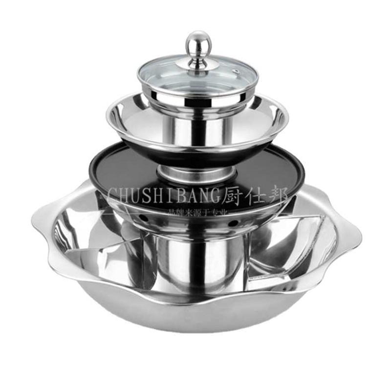 厂家直销多层宝塔锅二层火锅烤涮一体锅两层火锅烧烤锅一品布衣锅
