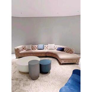 7K轻奢客厅粉色贵妃拉扣沙发新款法式风奶油风美式布艺弧形转角沙