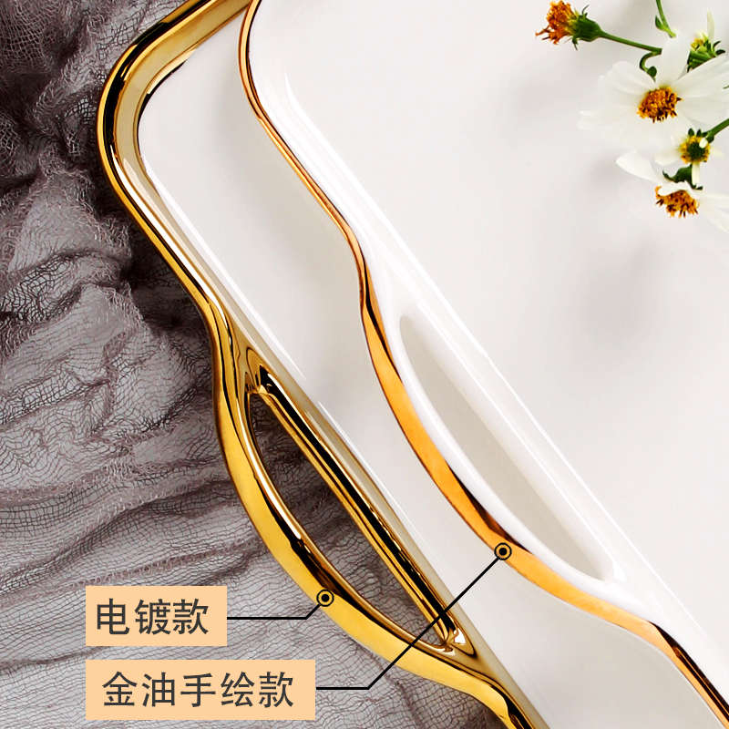 F*放茶杯的杯子托盘家用 水杯茶盘茶具ins风客厅欧式陶瓷托盘长方