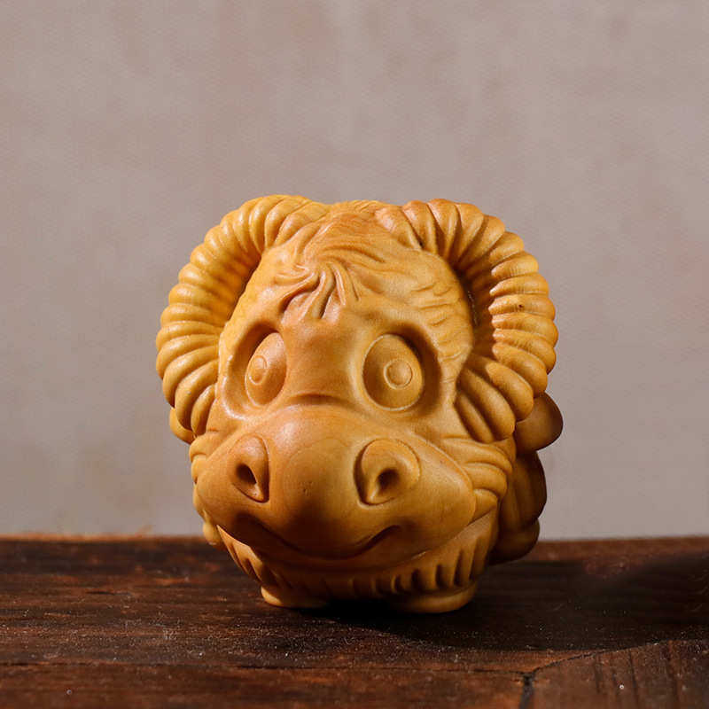 黄杨木雕牛气冲天摆件动物手把件中式木质把玩工艺品卡通生肖牛球