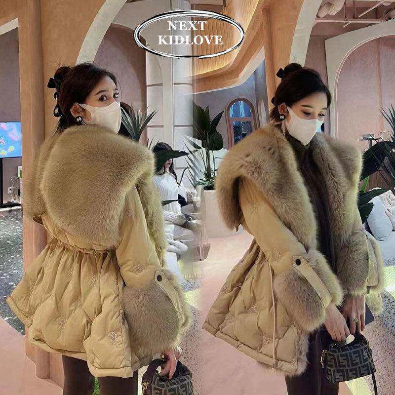 香港高级感大毛领加厚保暖羽绒服女中长款收腰名媛气质大衣外套冬