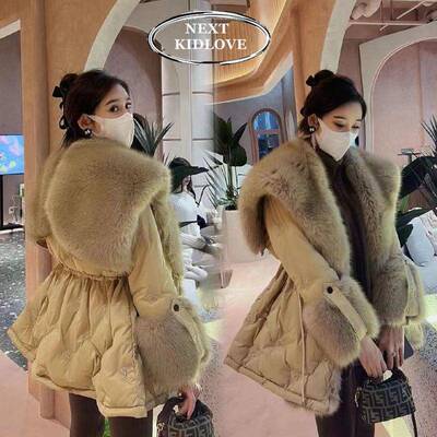 香港高级感大毛领加厚保暖羽绒服女中长款收腰名媛气质大衣外套冬