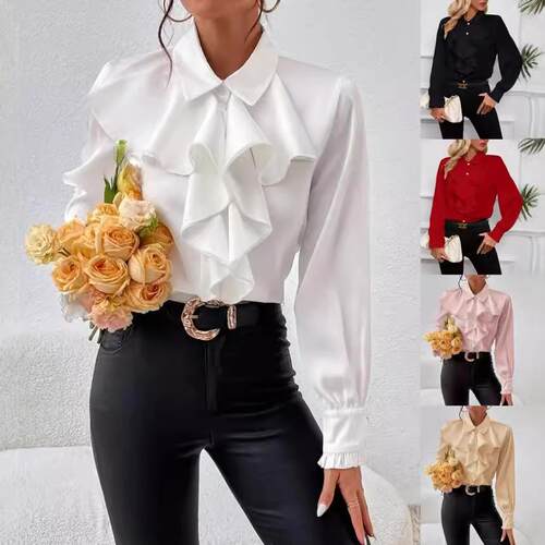 This Women'S Short-Sleeved Casual Top Blouse With A Ruffled