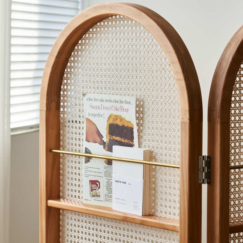 中式客厅可折叠藤编屏风侘寂玄关复古隔断法式卧室遮挡移动置物架