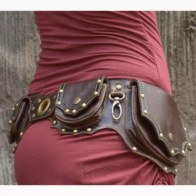 Medieval Steampunk PU Leather Utility Belt Vintage Hip Bag P