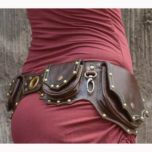 Medieval Steampunk PU Leather Utility Belt Vintage Hip Bag P