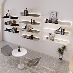 110v-220v电压一字隔板墙上置物架金属展示架层板书架带灯收纳架