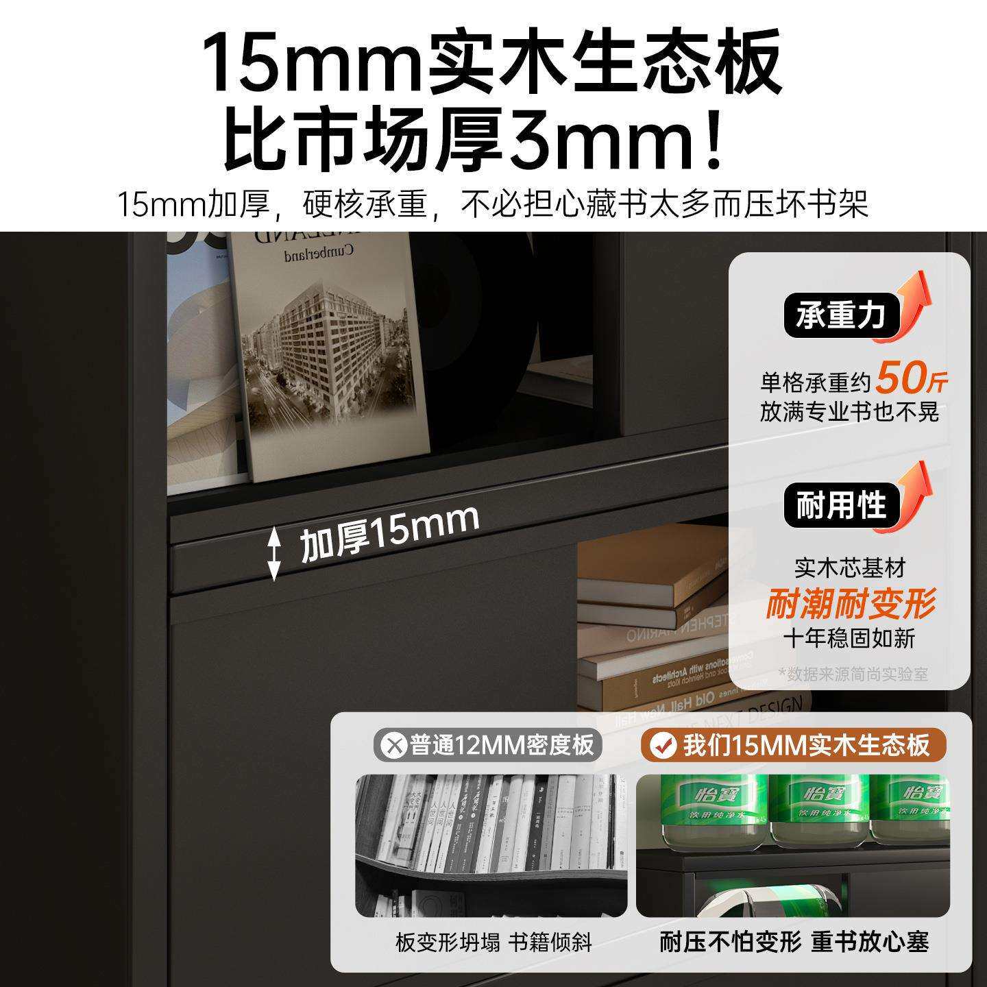 严选 复古工业风实木做旧柜 客厅落地展示柜 书房多层书柜 开放式