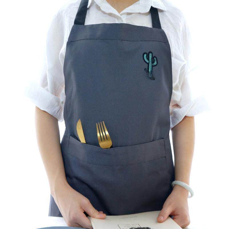 棉麻围裙厨房男家用简约棉时尚个性男士刺绣工作服女家务围裙、袖