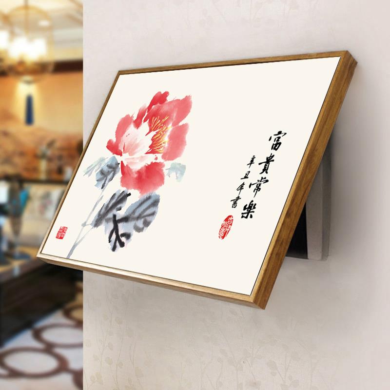 电表箱装饰画免打孔配电箱富贵牡丹画遮挡新中式总开关电源电闸盒图片