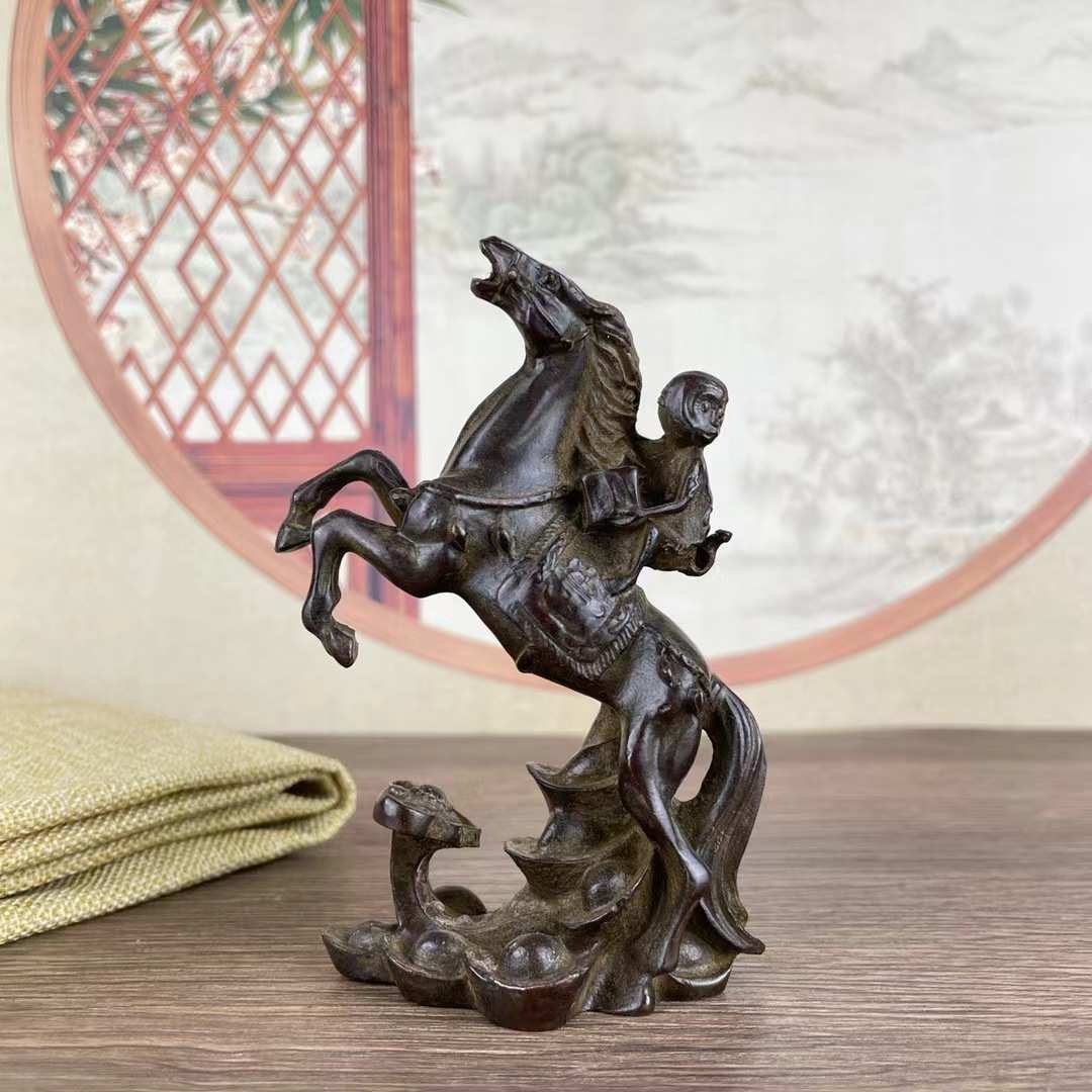 仿古渡紫铜马上财神马上封侯如意摆件家居办公室桌面装饰品摆设